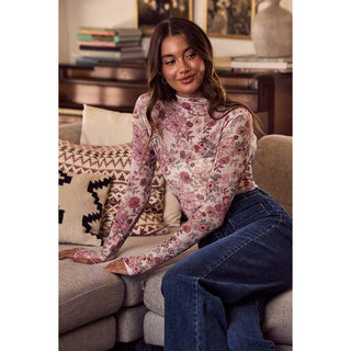 Floral Mesh Sheer Knit Top
