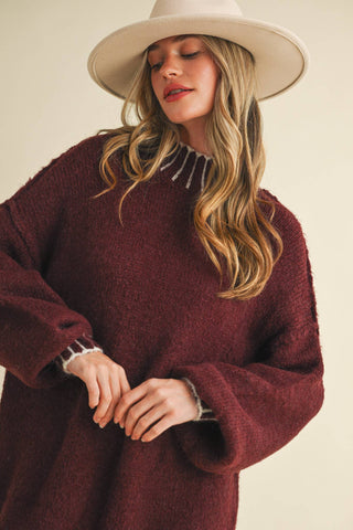 Oversized Mock Neck Sweater in Mauve