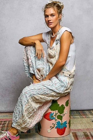 Boho Floral Lace Trim Overalls