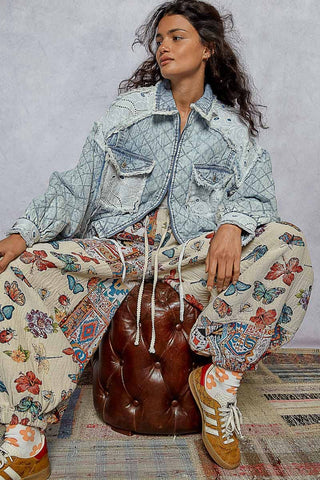 Vintage Lace Patch Quilted Woven Jacket