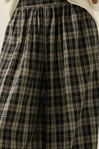 Plaid High-Waist Wide-Leg Pocket Balloon Pants