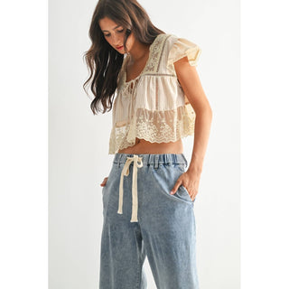Lace-trimmed Blouse in Sand