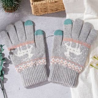 Knit Gloves with Reindeer Pattern
