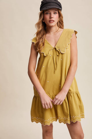 Scallop Mini Dress in Lemon Grass