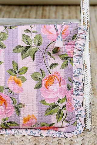 Floral Ruffle Quilted Pouch
