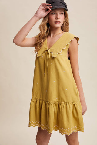 Scallop Mini Dress in Lemon Grass