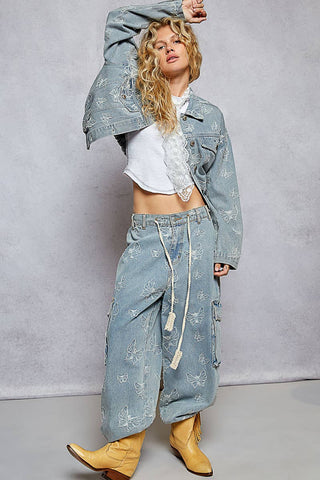 Butterfly Denim Jogger Pants