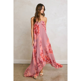 Pleated Maxi Dress in Dahlia Garden