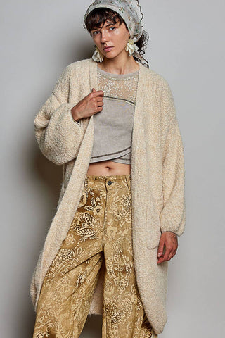 Boucle Knit Oversized Cardigan in Almond