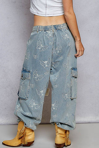 Butterfly Denim Jogger Pants