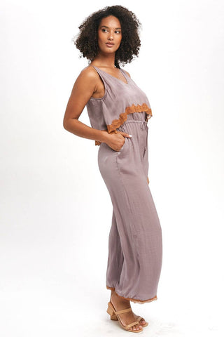 Lace Edge Jumpsuit in Dusty Lavender