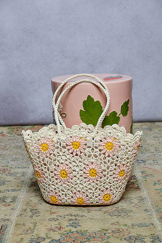 Floral Crochet Tote Bag in Pink