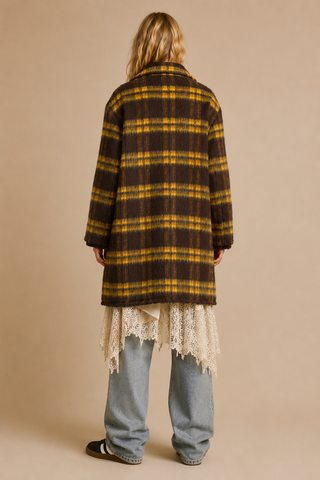 Oversized Plaid Fuzzy Knit Coat