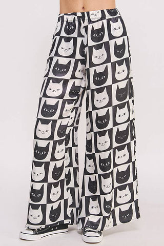 Kitty Print Satin Pants