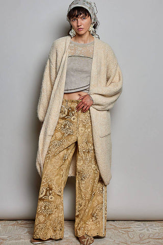 Boucle Knit Oversized Cardigan in Almond