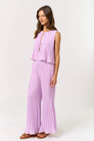 Lavender Tie Front Pleated Set