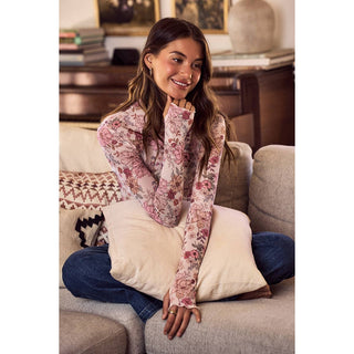 Floral Mesh Sheer Knit Top