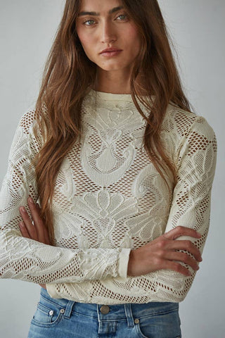 Knit Jacquard Mock Neck in Cream