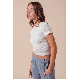 Floral Patterned Seamless Top in Ivory
