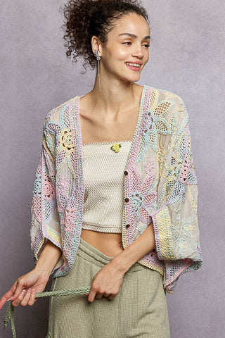 Oversized V-neck Batwing Sleeve Crochet Cardigan