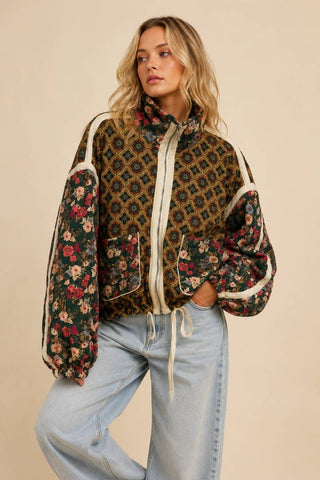 Quilted Bomber Jacket in Mustard Brown