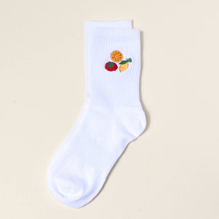 Embroidered Fruit Market Crew Socks
