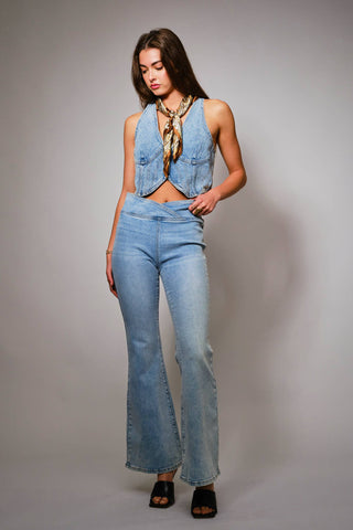 Plunge Neck Bustier Denim Top