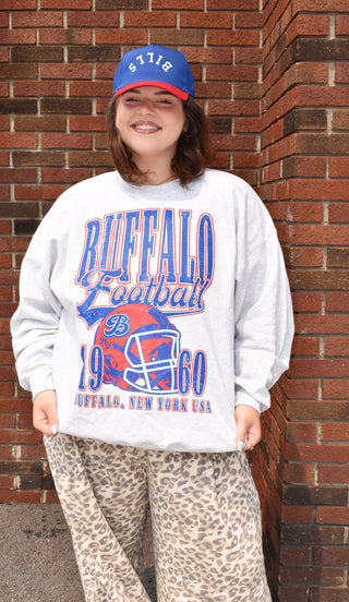 Vintage Buf Football Boxy Sweatshirt in Ash Gray