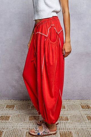 Thermal Double Gauze Rib Pants in Cherry Red