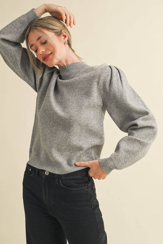 Mock Neck Puff Sleeve Sweater