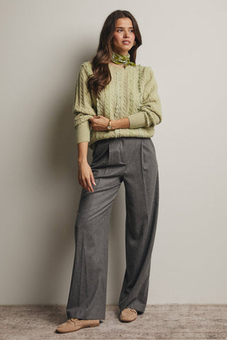 Lace Trim Cable Knit Pullover  in Matcha