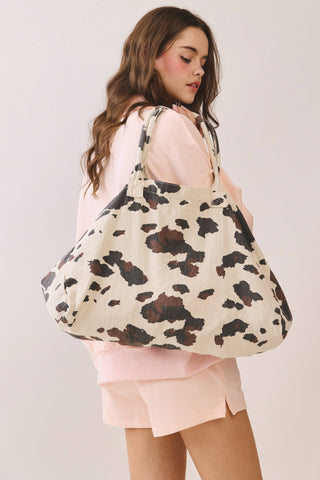 Cow Print Canvas Tote Bag