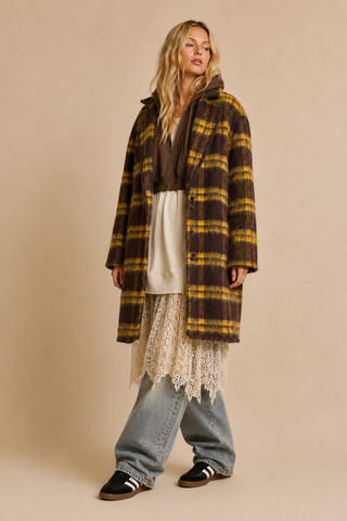 Oversized Plaid Fuzzy Knit Coat
