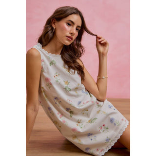 Floral Sleeveless Dress with Lace Trim