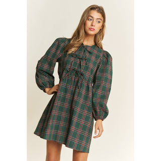 Soft Plaid Babydoll Mini Dress
