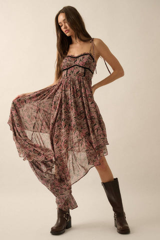Floral Asymmetrical Ruffled Maxi Dress