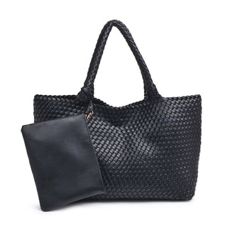 Solana Woven Vegan Leather Tote in Black