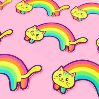 Colorful Rainbow Kitty Cat Water Bottle Vinyl Sticker