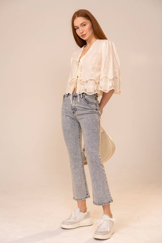 Puff Sleeve Eyelet Blouse in Ivory