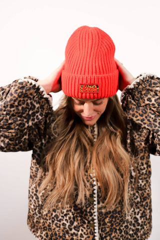 Cheetah Beanie in Red