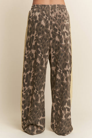 Leopard Print Striped Wide Leg Pant