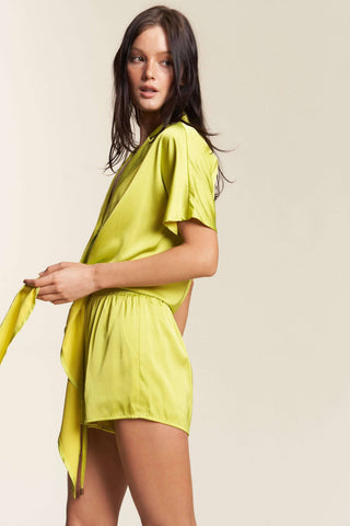 Satin Top & Shorts Set in Lime