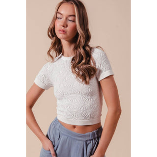 Floral Patterned Seamless Top in Ivory