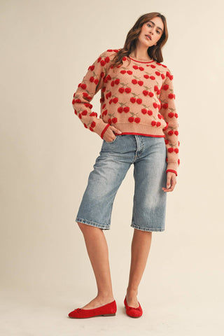 Fuzzy Cherry Sweater in Taupe