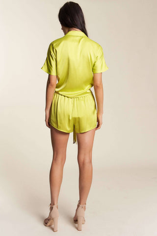 Satin Top & Shorts Set in Lime