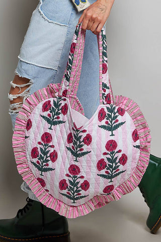 Heart Shaped Ruffle Quilted Tote Bag