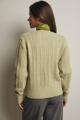 Lace Trim Cable Knit Pullover  in Matcha
