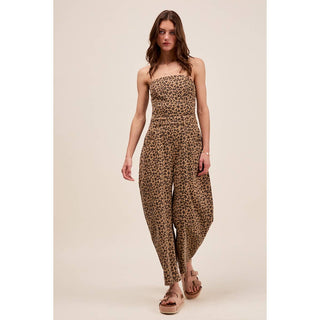 Leopard Denim Strapless Jumpsuit