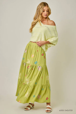 Embroidered Tiered Skirt in Green Tea