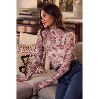 Floral Mesh Sheer Knit Top